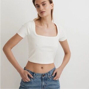 Madewell Cropped Square Neck Fitted Cream Top Small